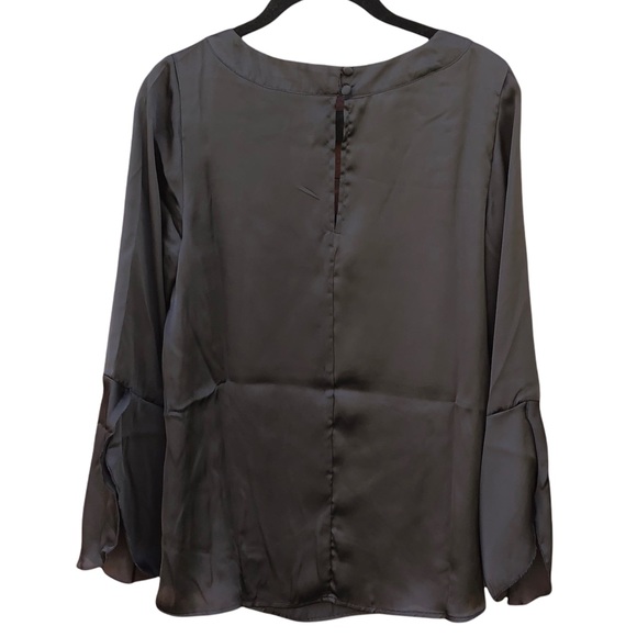 Ellos 12 Black Blouse Shirt Popover Satin Split Bell Sleeves Peep Keyhole Button - Picture 9 of 9